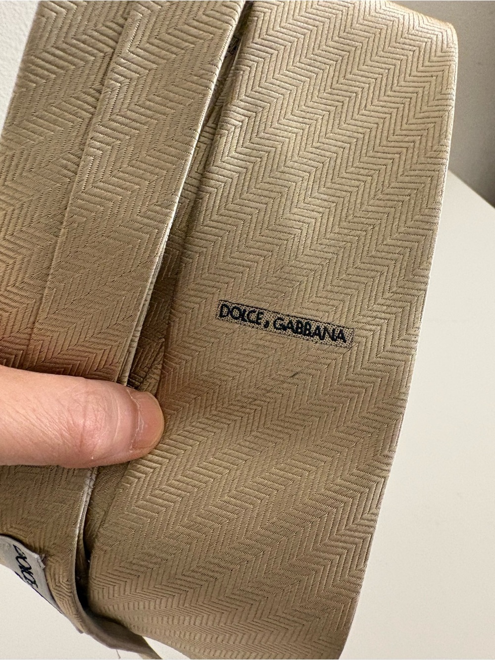 Dolce & Gabbana Beige Chevron Silk Scarf / Tie Accessory